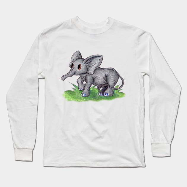 Curious Baby Elephant Long Sleeve T-Shirt by KristenOKeefeArt